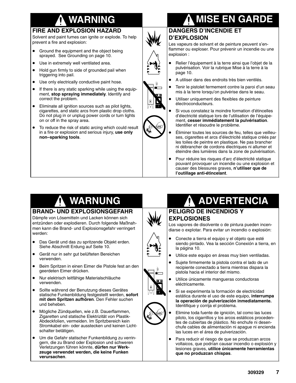 Warning mise en garde, Warnung advertencia | Graco Inc. Xtreme 309329 User Manual | Page 7 / 26
