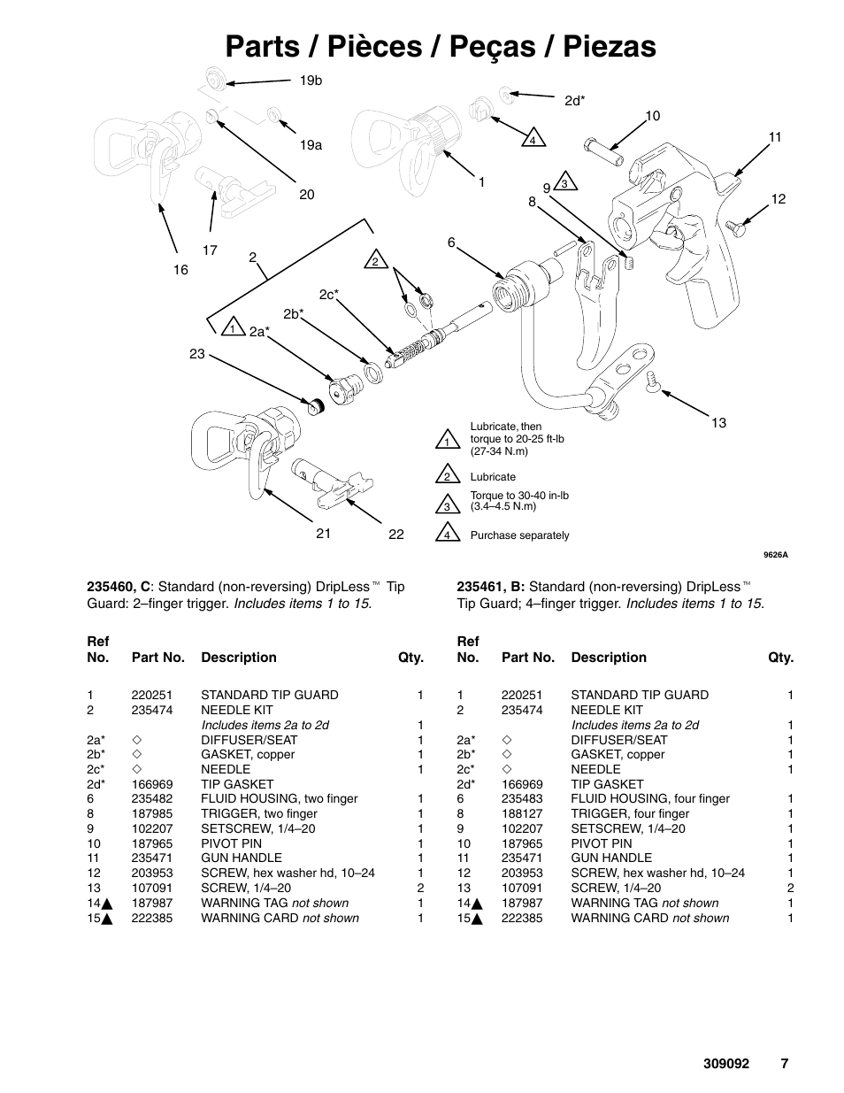 Parts / pièces / peças / piezas | Graco Inc. 243283 User Manual | Page 7 / 12