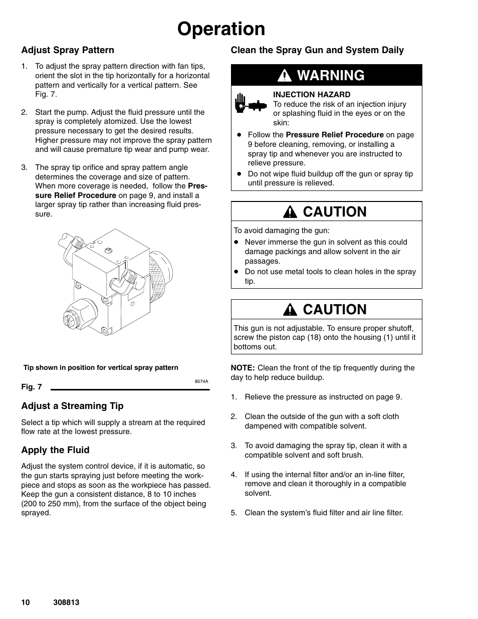 Operation, Warning, Caution | Graco Inc. 233670 User Manual | Page 10 / 32