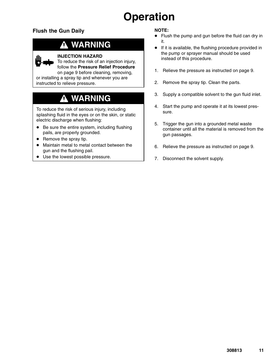 Operation, Warning | Graco Inc. 233670 User Manual | Page 11 / 32