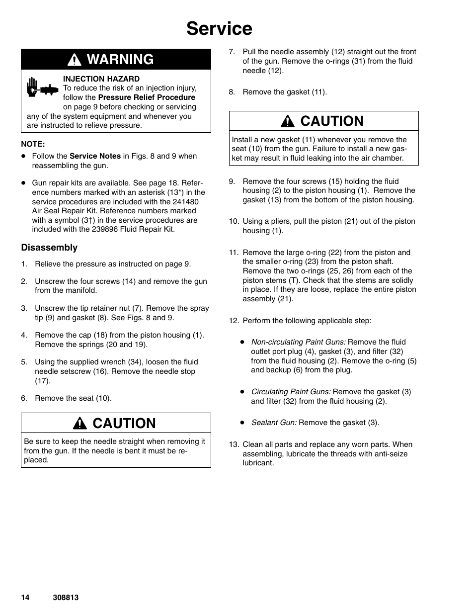 Service, Warning, Caution | Graco Inc. 233670 User Manual | Page 14 / 32