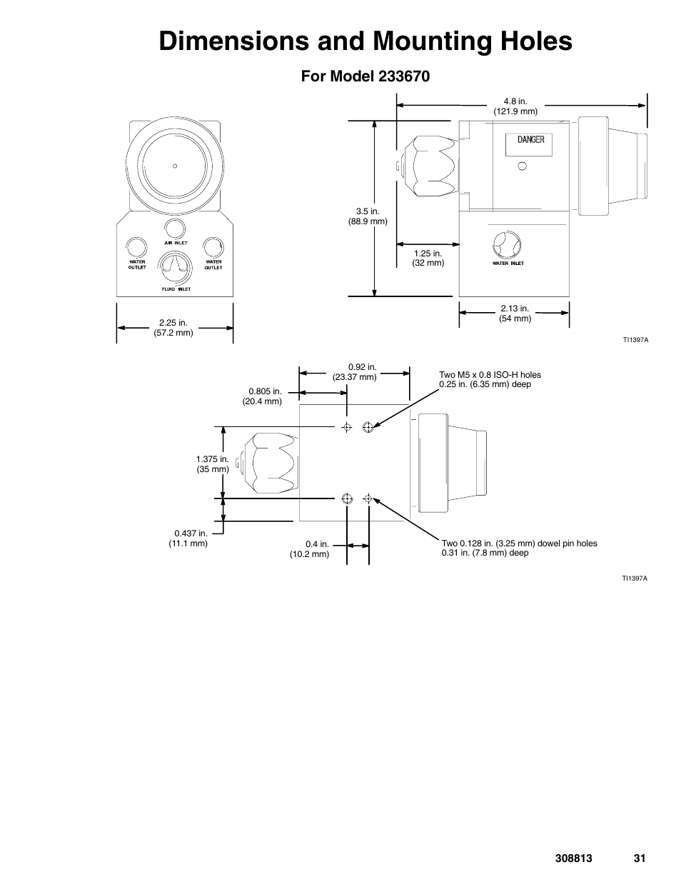Dimensions and mounting holes | Graco Inc. 233670 User Manual | Page 31 / 32