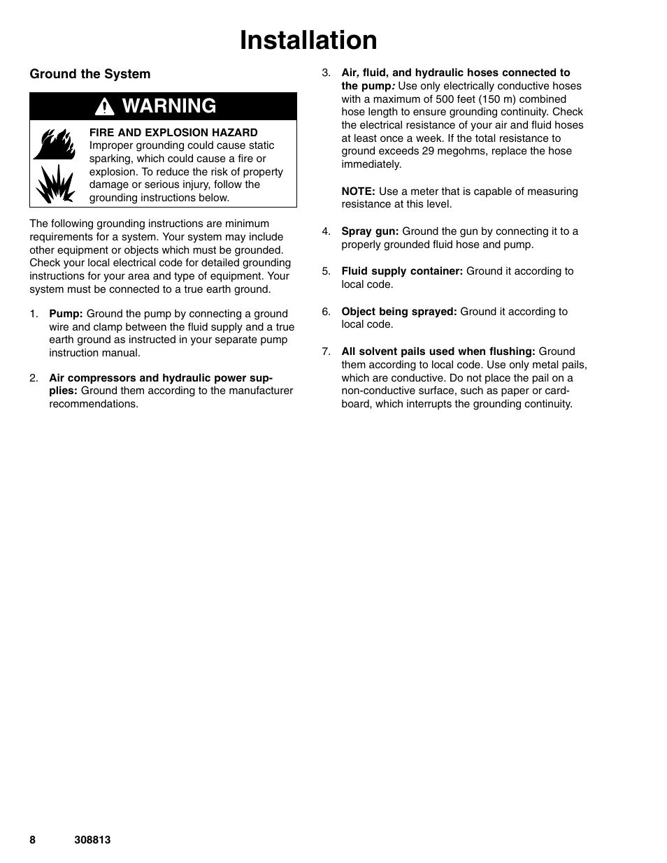 Installation, Warning | Graco Inc. 233670 User Manual | Page 8 / 32