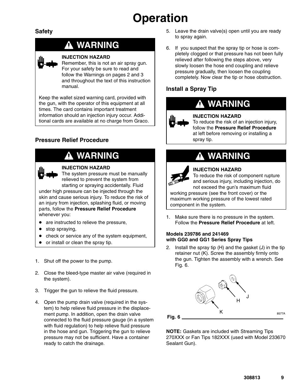 Operation, Warning | Graco Inc. 233670 User Manual | Page 9 / 32