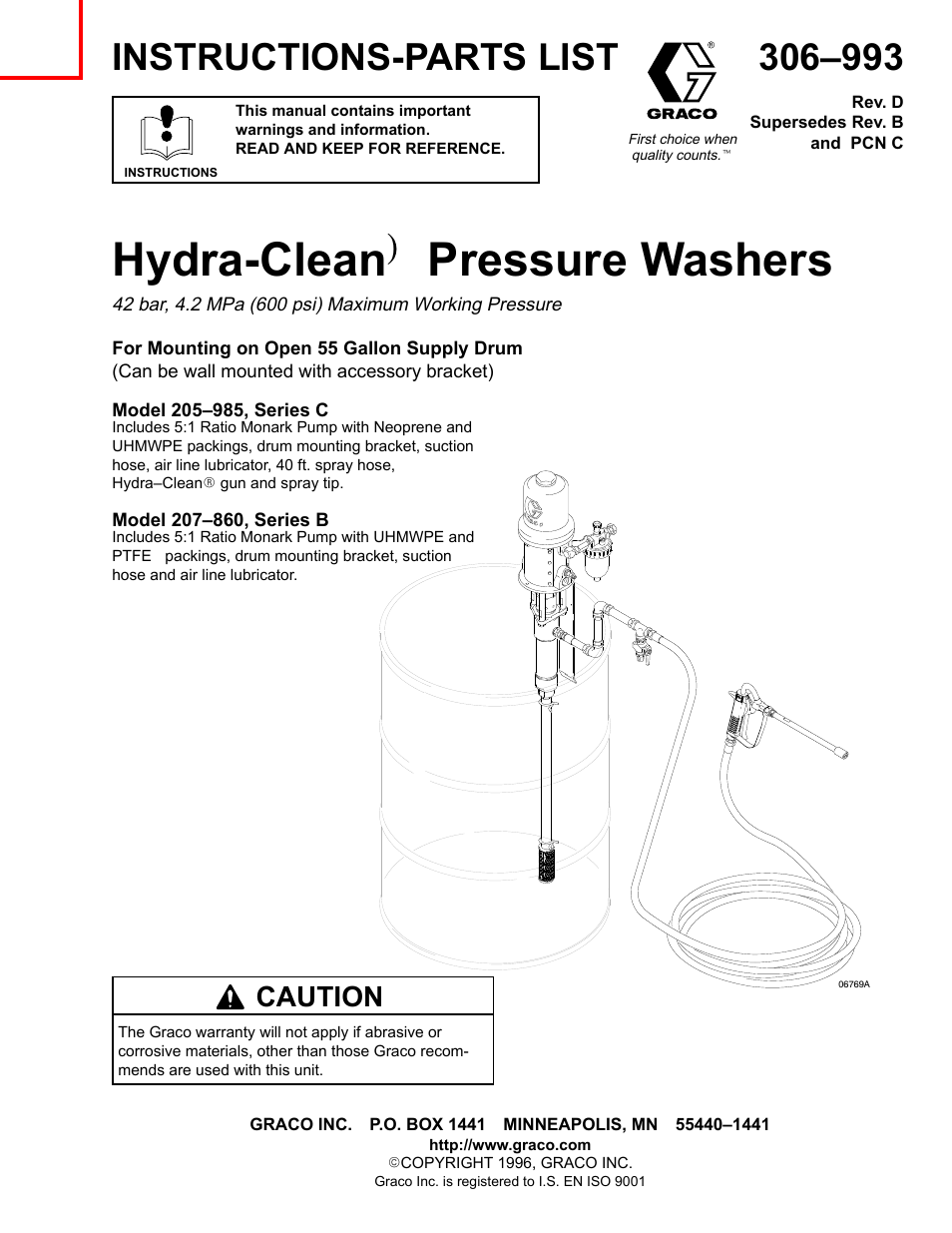 Graco Inc. Hydra-Clean 207-860 User Manual | 16 pages