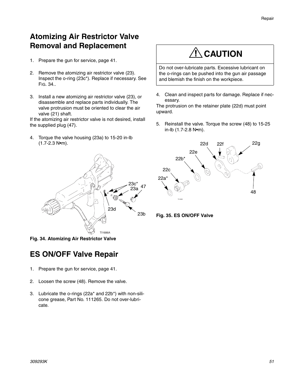 Es on/off valve repair, Caution | Graco Inc. 244581 User Manual | Page 51 / 70