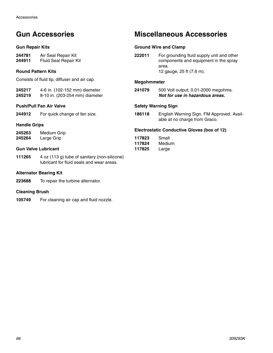 Gun accessories, Miscellaneous accessories | Graco Inc. 244581 User Manual | Page 66 / 70
