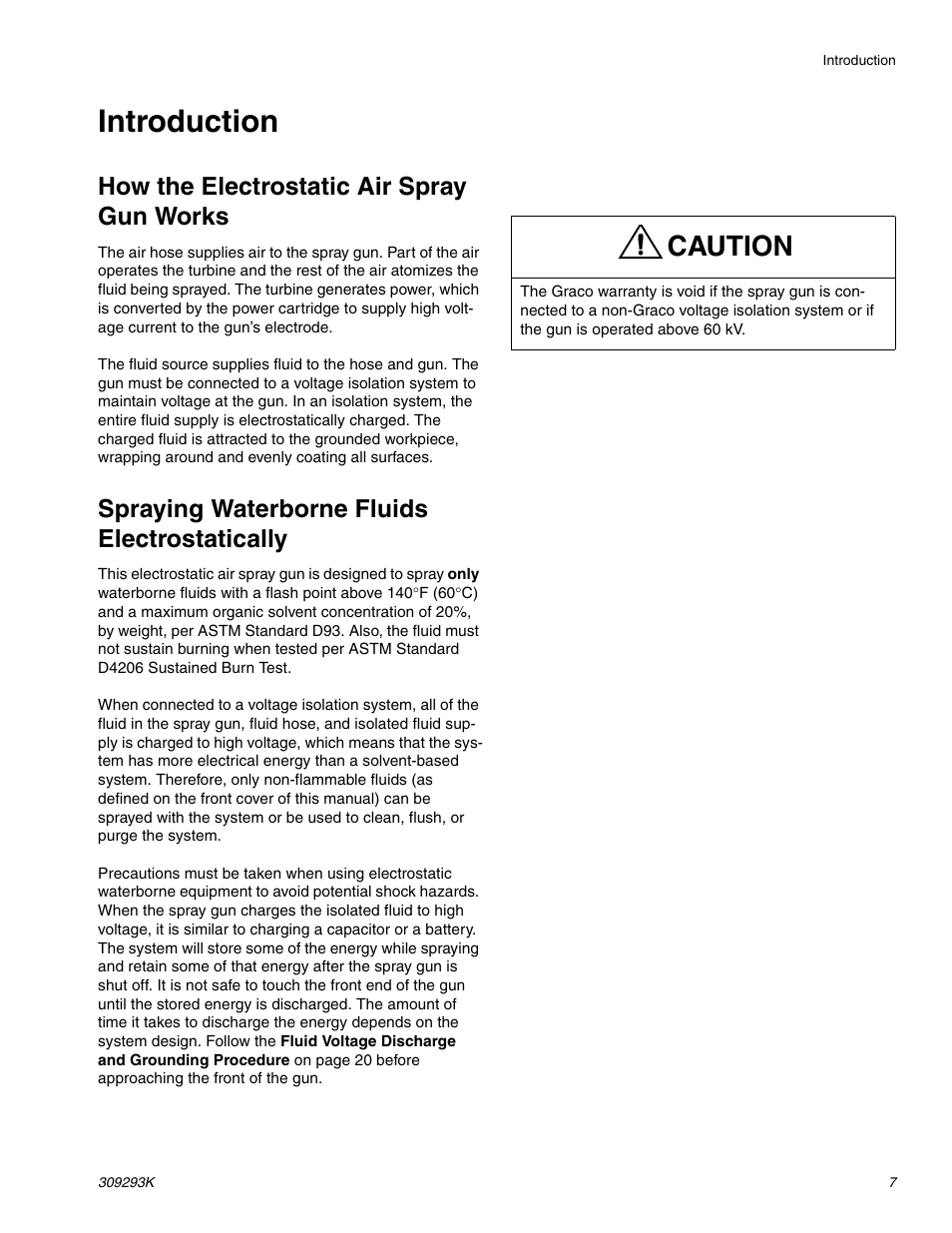 Introduction, How the electrostatic air spray gun works, Spraying waterborne fluids electrostatically | Caution | Graco Inc. 244581 User Manual | Page 7 / 70