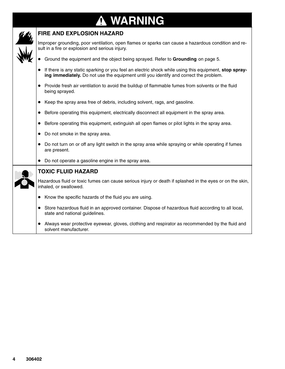 Warning | Graco Inc. 225886 User Manual | Page 4 / 12