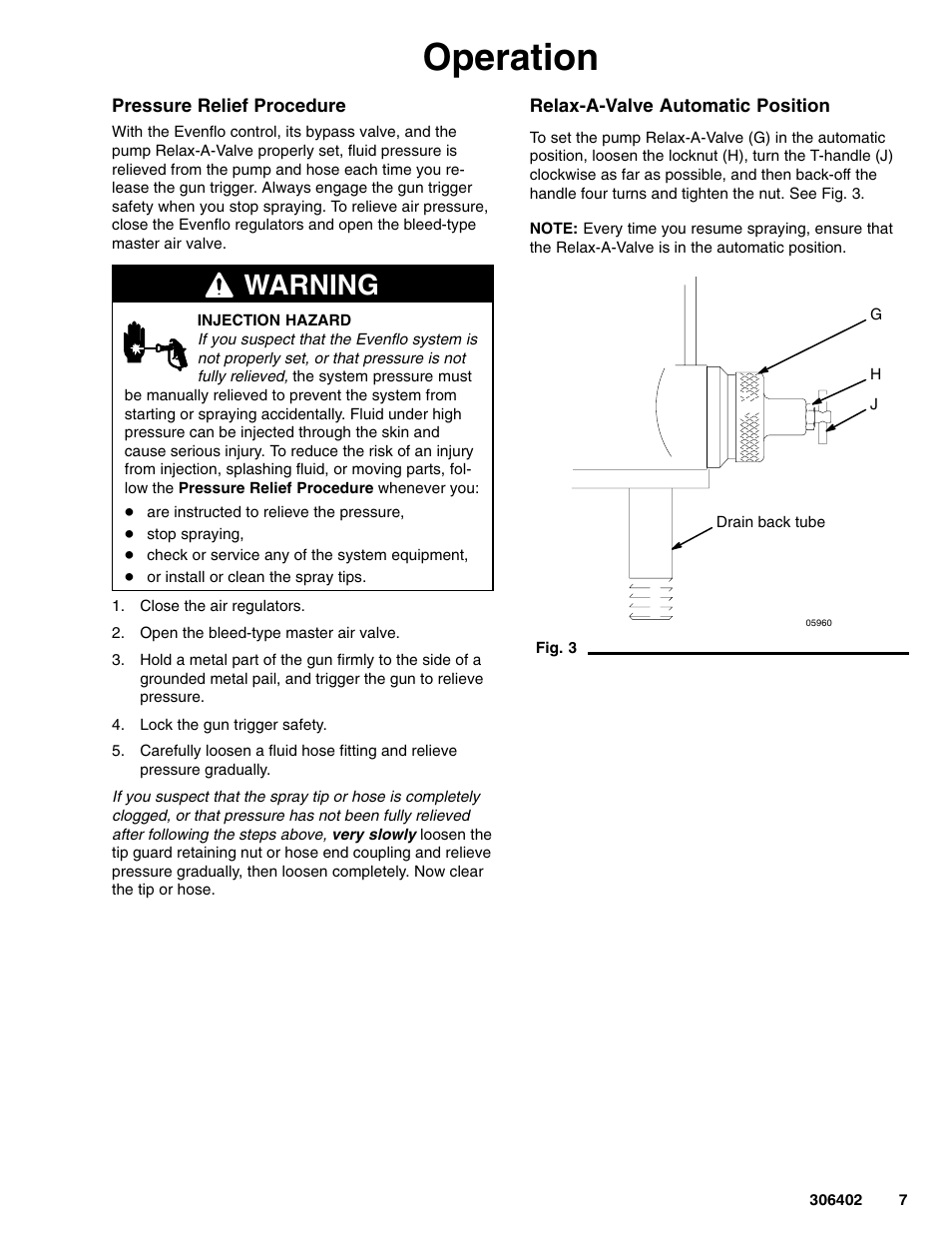 Operation, Warning | Graco Inc. 225886 User Manual | Page 7 / 12