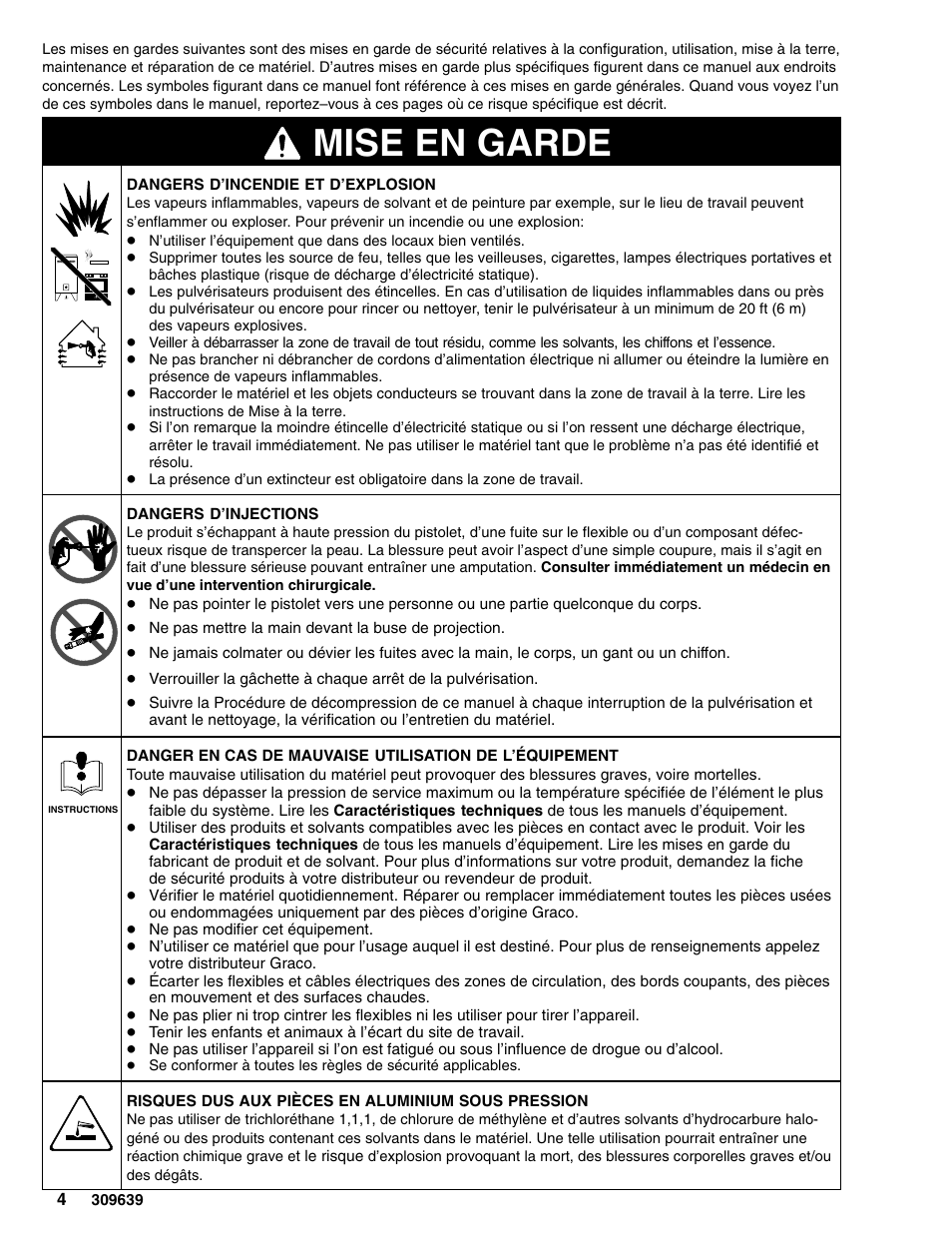 Mise en garde | Graco Inc. 246230 User Manual | Page 4 / 24
