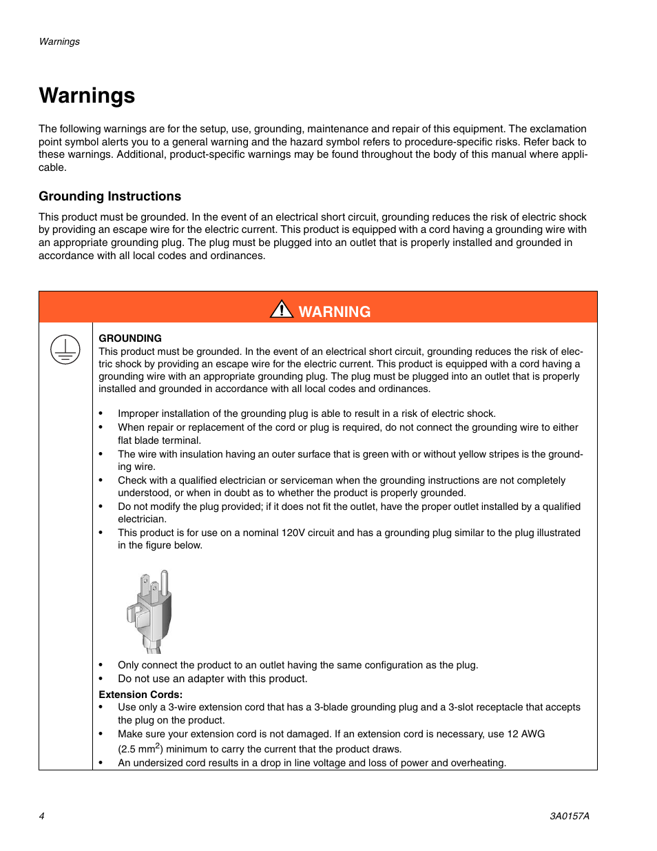 Warnings, Warning | Graco Inc. 1595 Premium Hi-Boy User Manual | Page 4 / 44