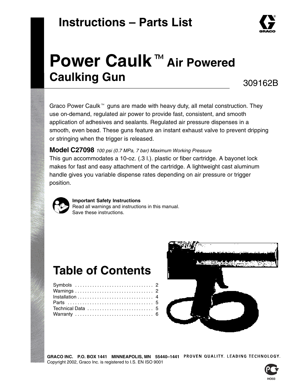 Graco Inc. Power Caulk C27098 User Manual | 6 pages