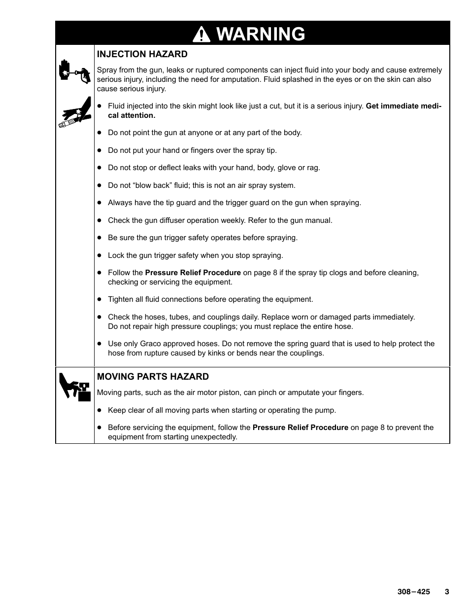 Warning | Graco Inc. 237-296 User Manual | Page 3 / 20