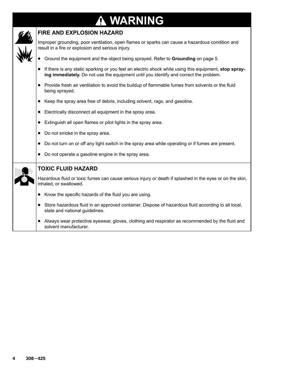 Warning | Graco Inc. 237-296 User Manual | Page 4 / 20