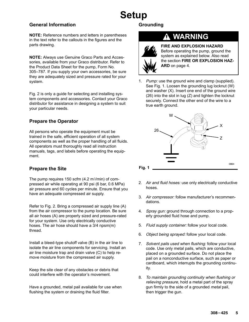 Setup, Warning | Graco Inc. 237-296 User Manual | Page 5 / 20