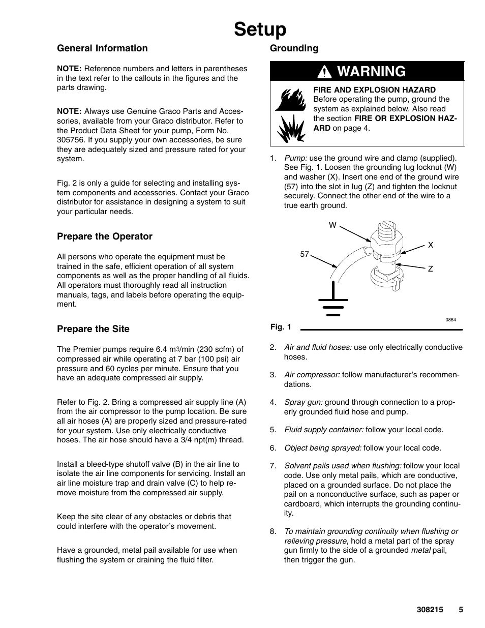 Setup, Warning | Graco Inc. 238144 User Manual | Page 5 / 16