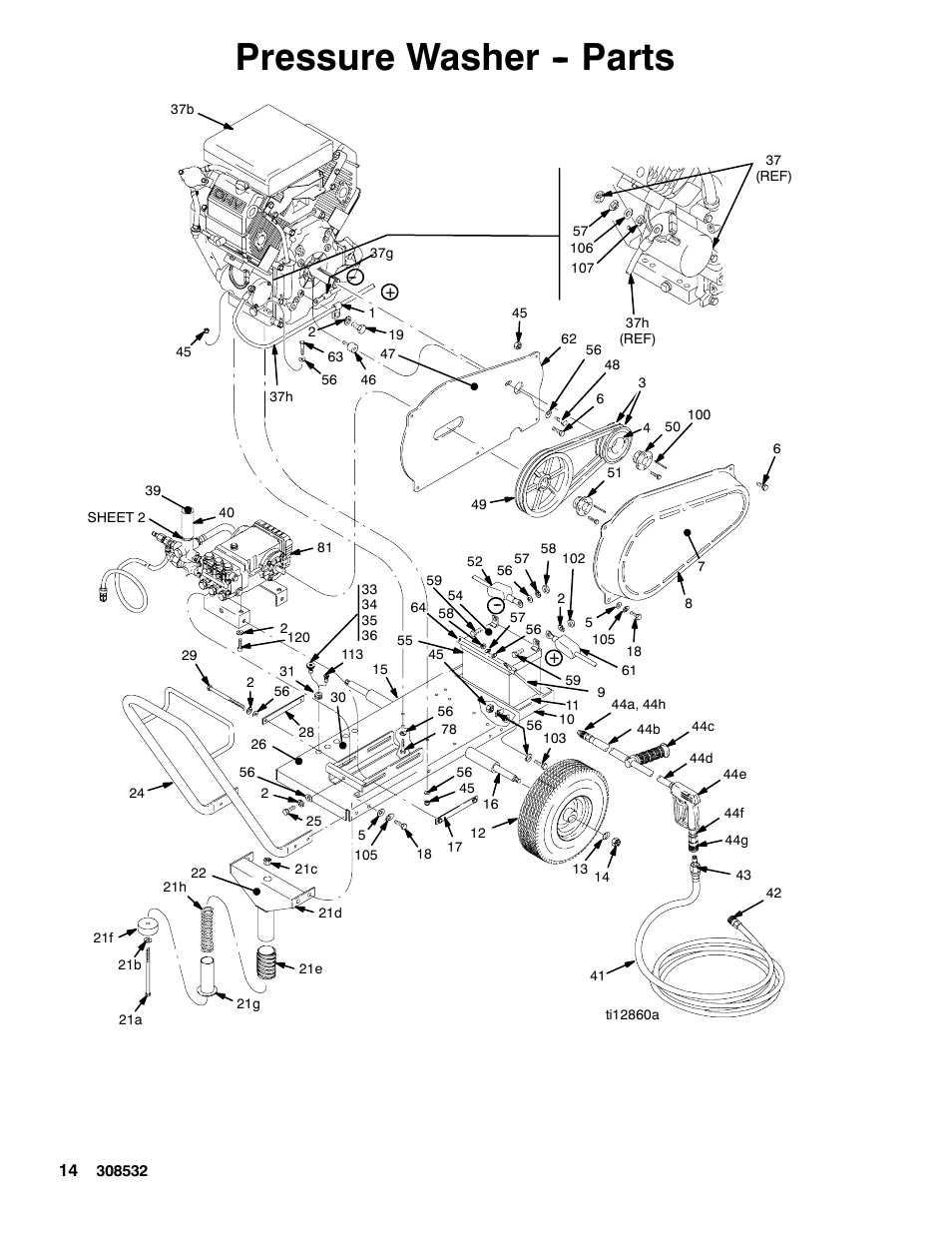 Pressure washer -- parts | Graco Inc. Hydra Clean 308532S User Manual | Page 14 / 22