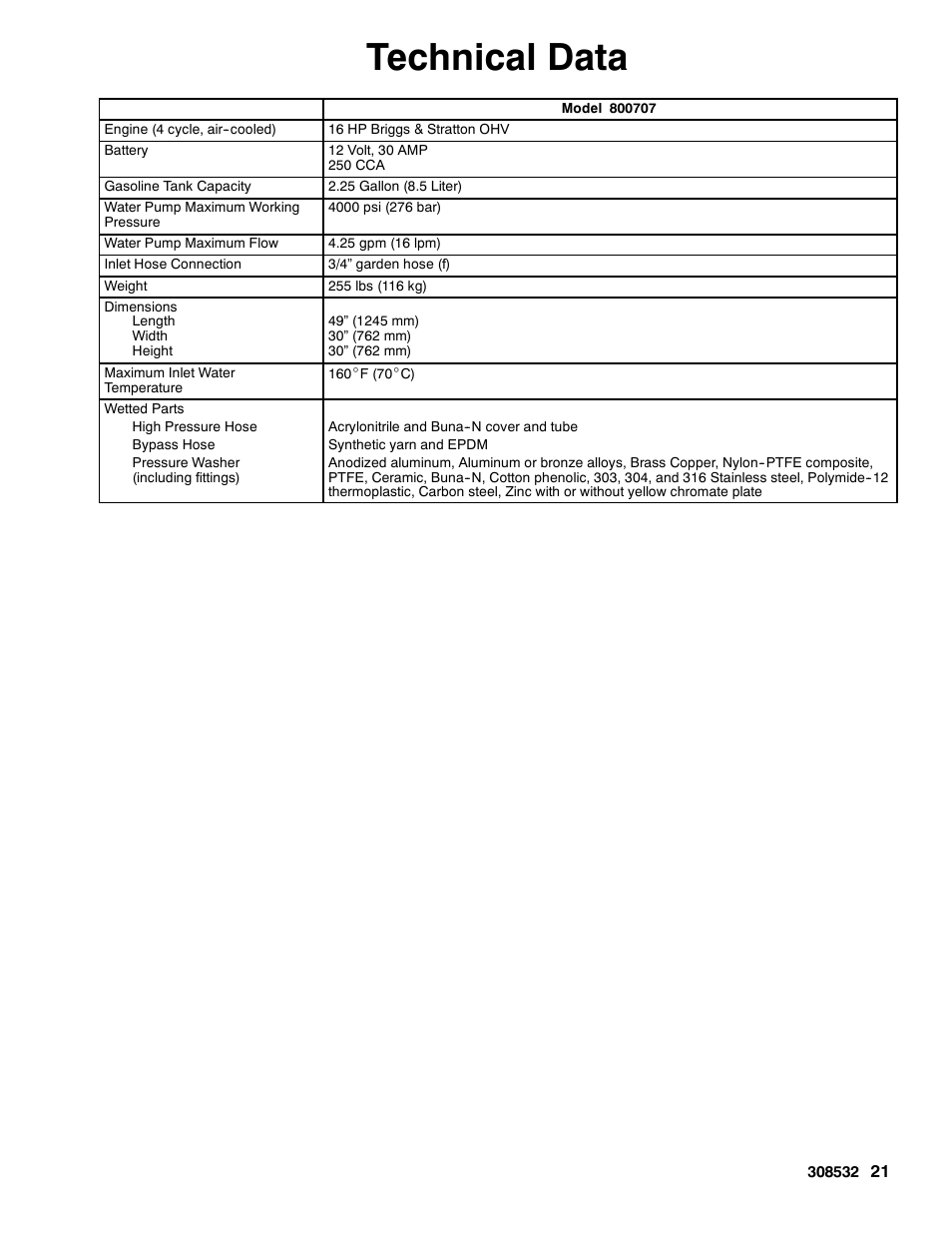 Technical data | Graco Inc. Hydra Clean 308532S User Manual | Page 21 / 22