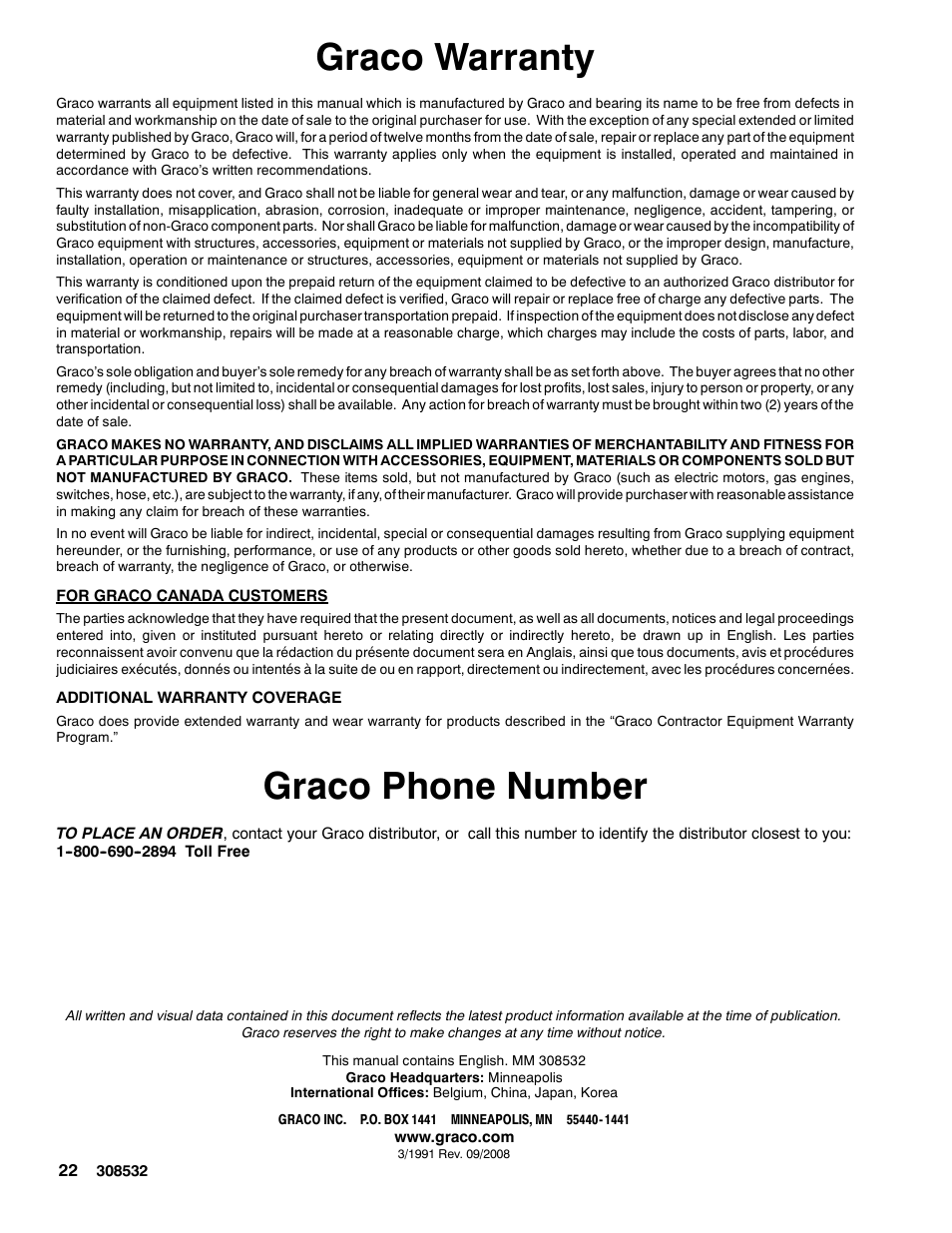 Graco warranty, Graco phone number | Graco Inc. Hydra Clean 308532S User Manual | Page 22 / 22