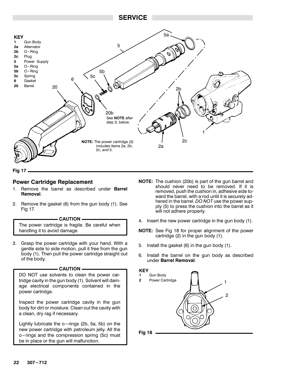 Service, Power cartridge replacement | Graco Inc. 218-745 User Manual | Page 22 / 32
