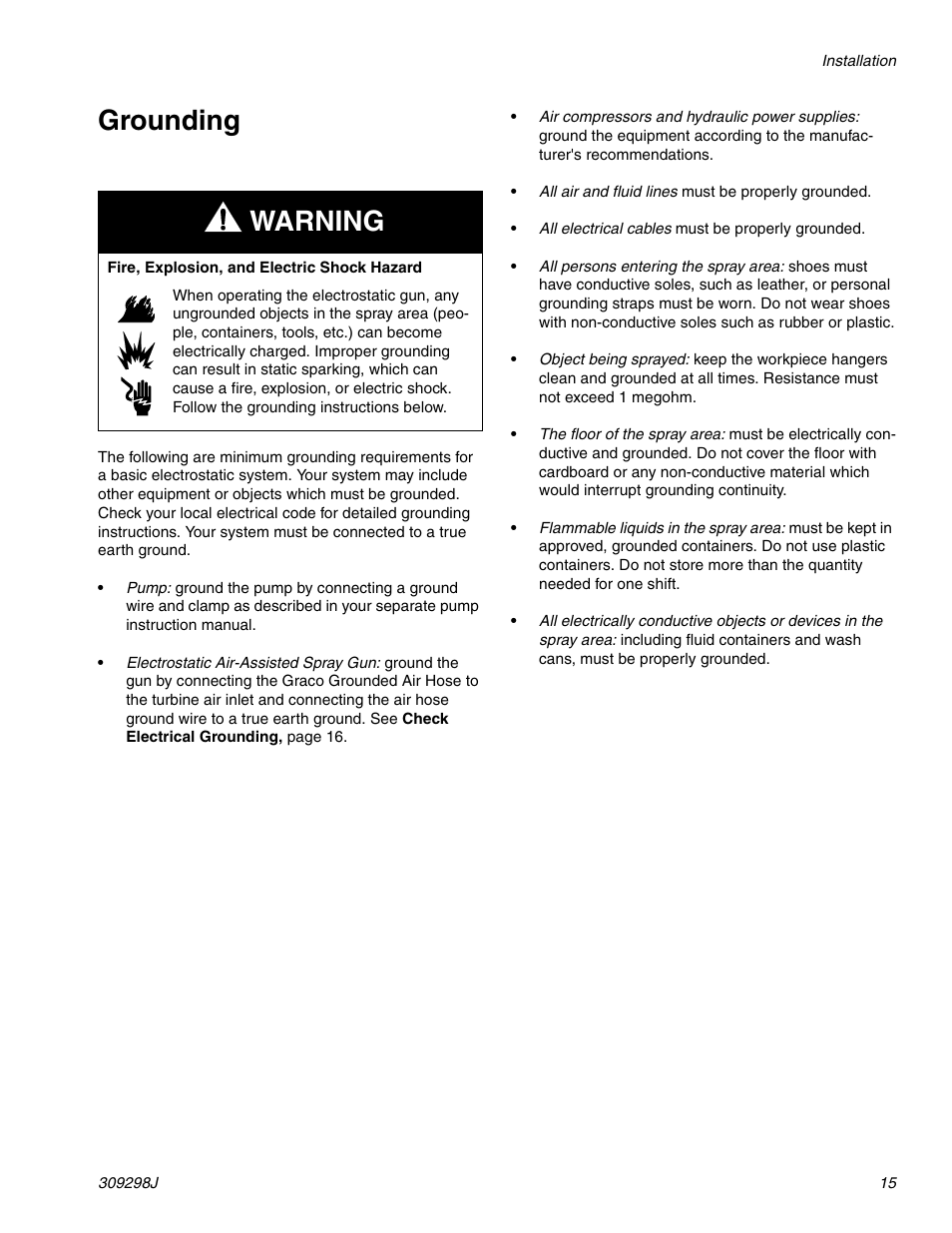 Grounding, Warning | Graco Inc. 244592 User Manual | Page 15 / 56