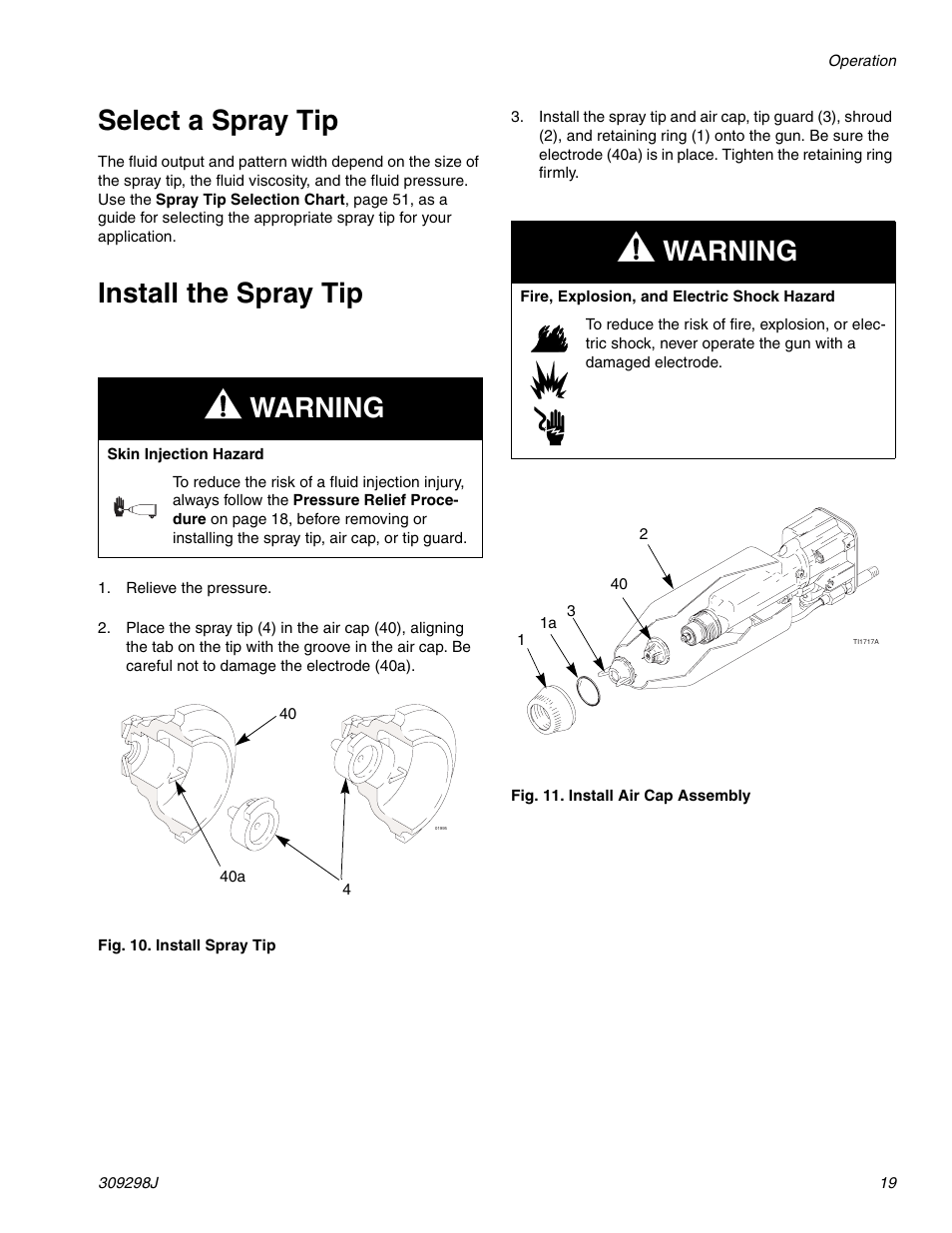 Select a spray tip, Install the spray tip, Warning | Graco Inc. 244592 User Manual | Page 19 / 56