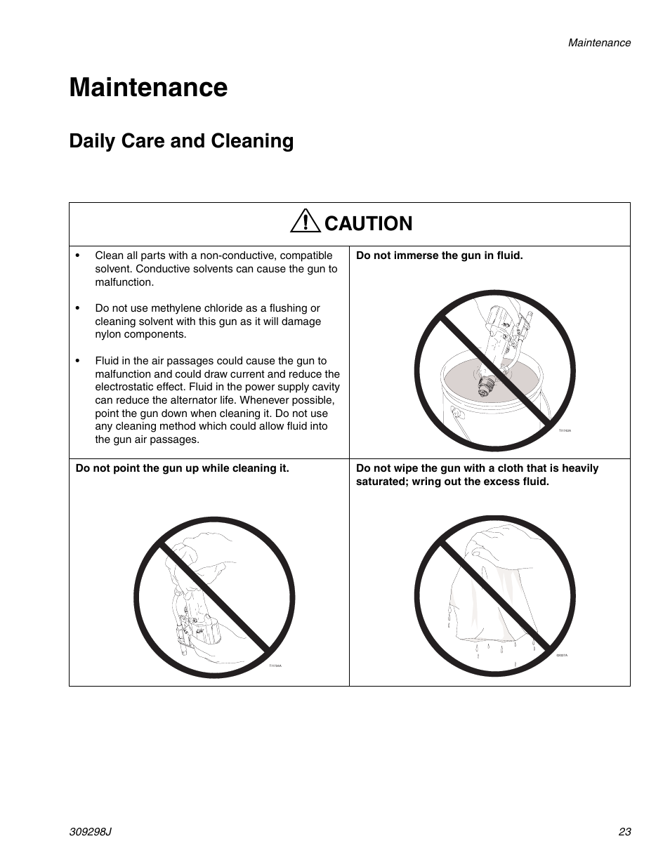 Maintenance, Daily care and cleaning, Daily care and cleaning caution | Graco Inc. 244592 User Manual | Page 23 / 56