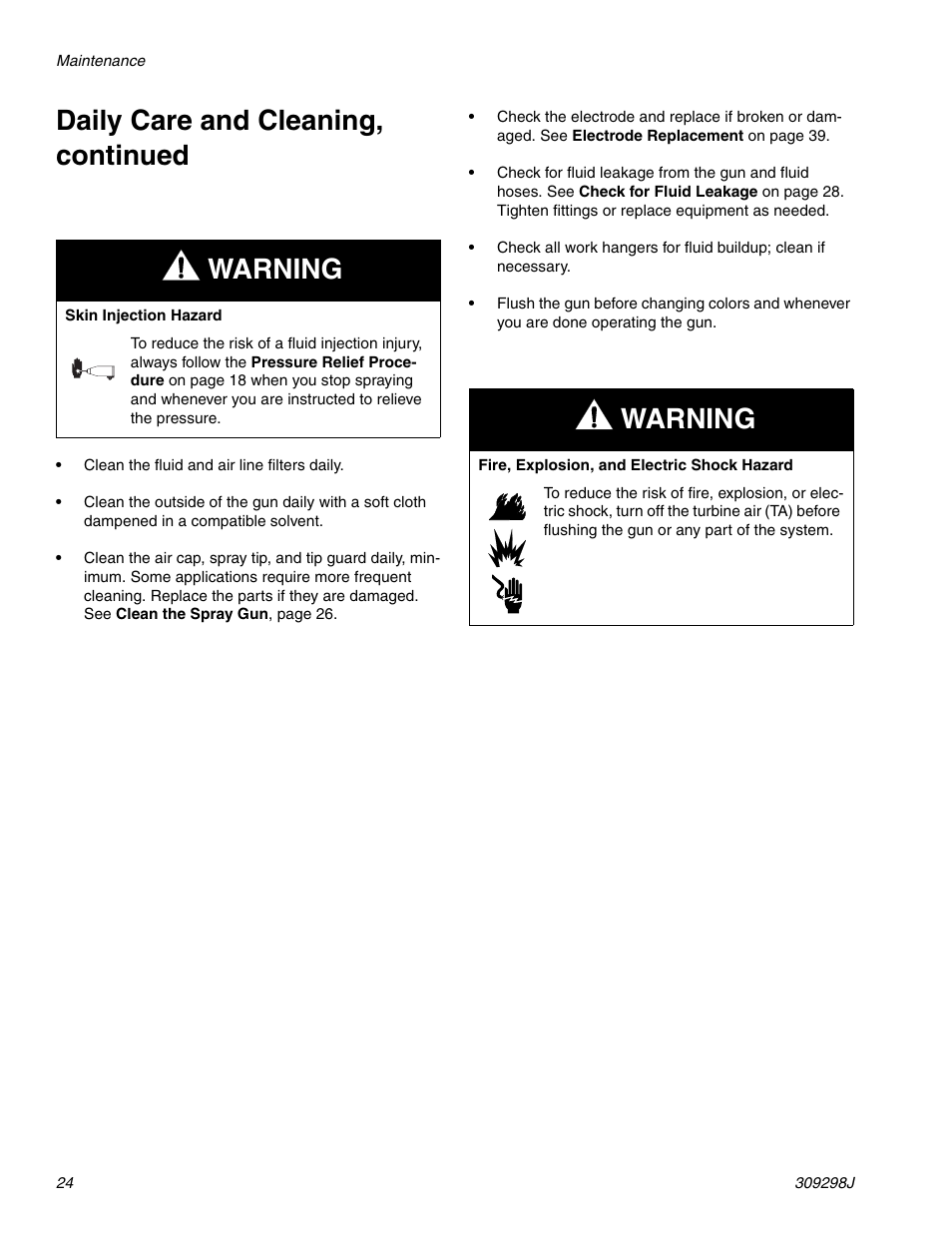 Daily care and cleaning, continued, Warning | Graco Inc. 244592 User Manual | Page 24 / 56