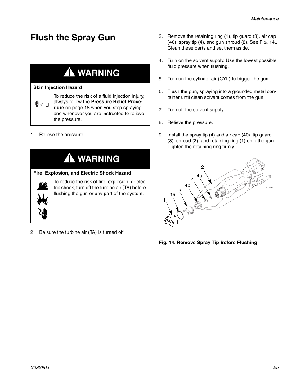 Flush the spray gun, Warning | Graco Inc. 244592 User Manual | Page 25 / 56