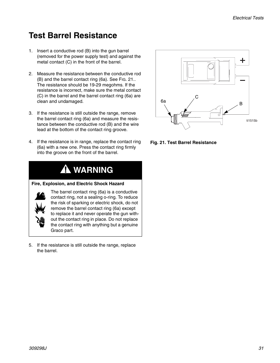 Test barrel resistance, Warning | Graco Inc. 244592 User Manual | Page 31 / 56
