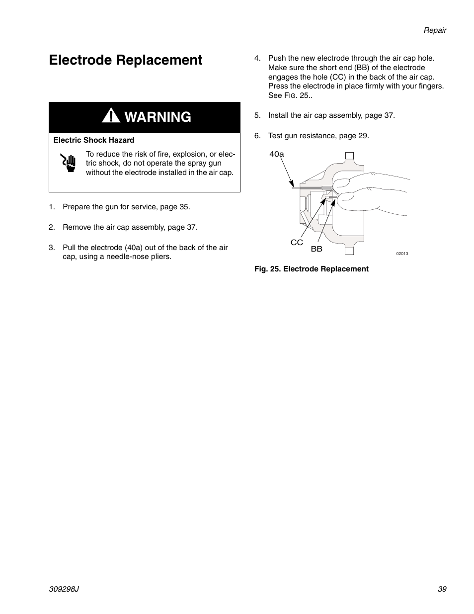 Electrode replacement, E 39, 39 t | Warning | Graco Inc. 244592 User Manual | Page 39 / 56