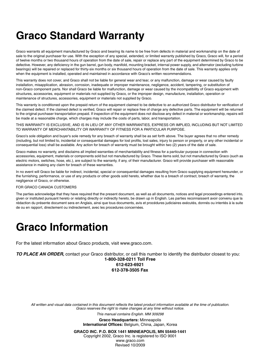 Graco standard warranty, Graco information | Graco Inc. 244592 User Manual | Page 56 / 56