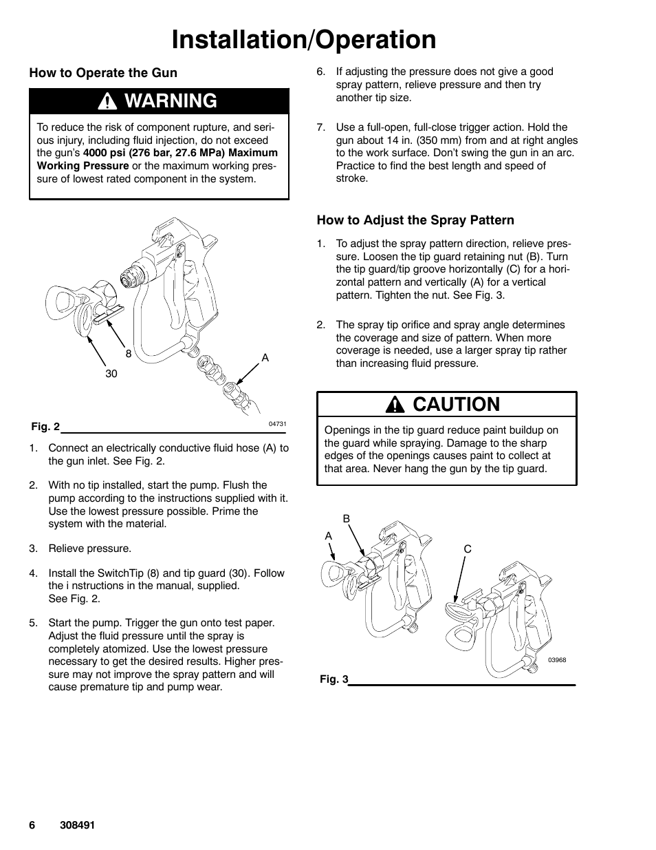 Installation/operation, Warning, Caution | Graco Inc. 241705 User Manual | Page 6 / 16