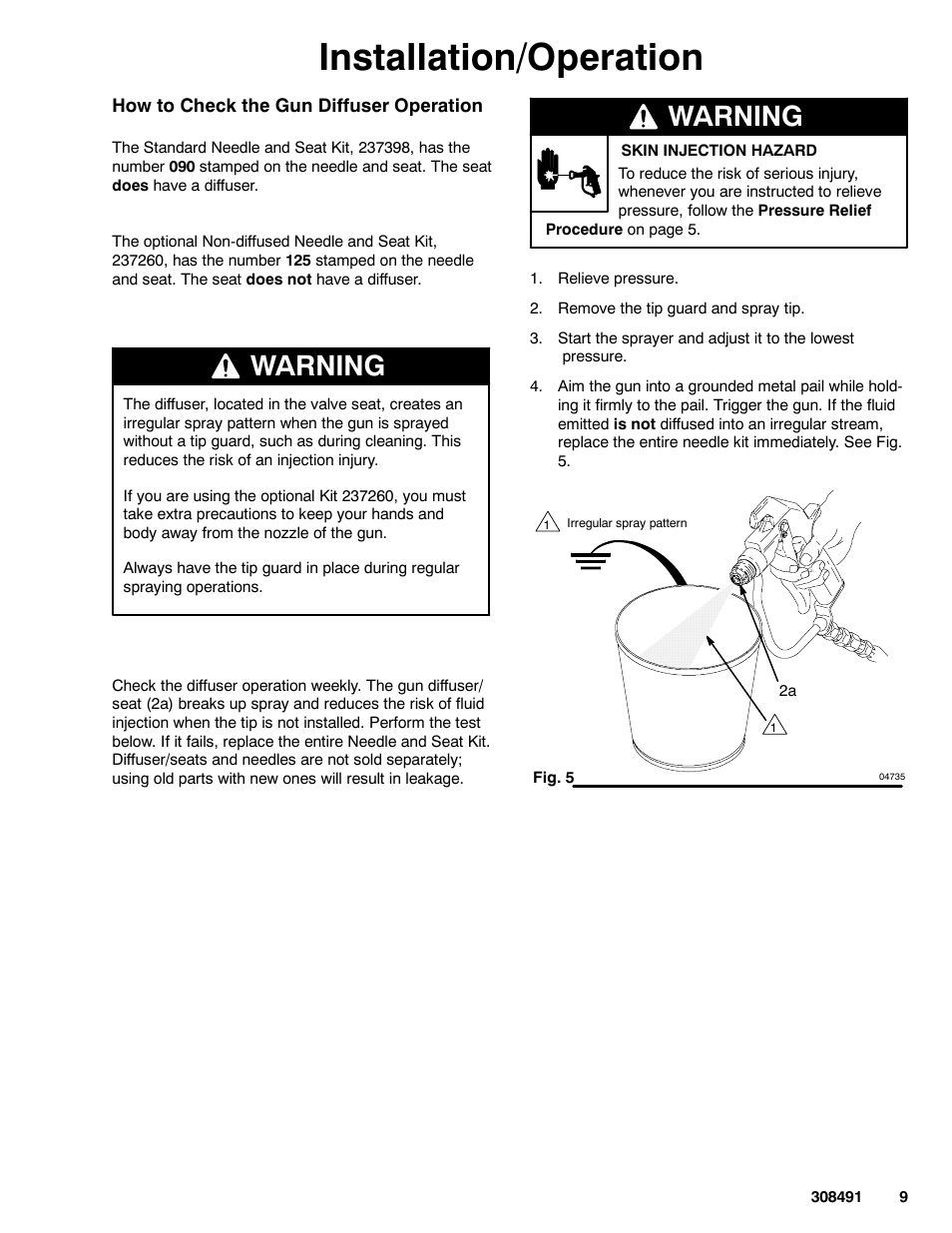 Installation/operation, Warning | Graco Inc. 241705 User Manual | Page 9 / 16