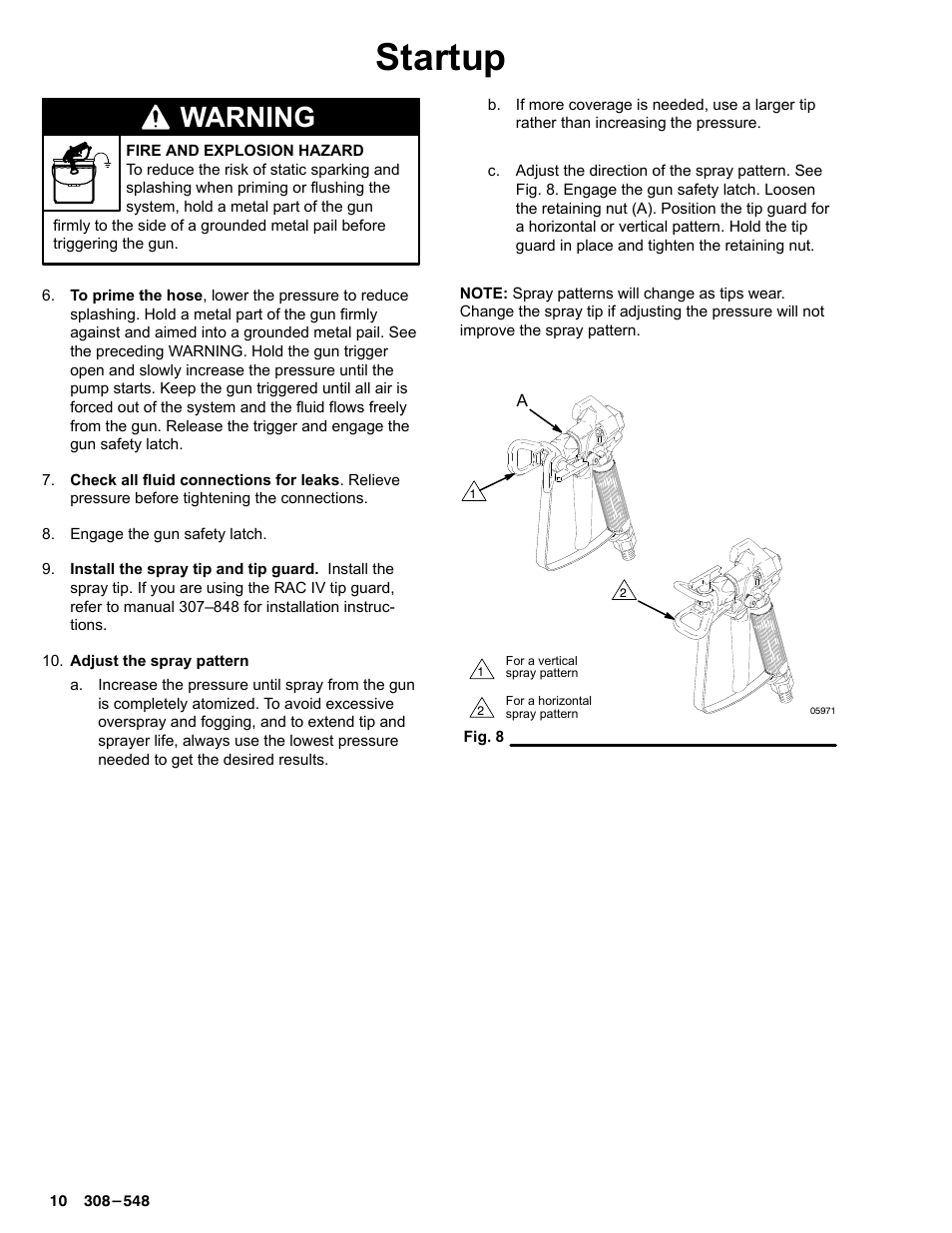 Startup, Warning | Graco Inc. 231-353 User Manual | Page 10 / 36