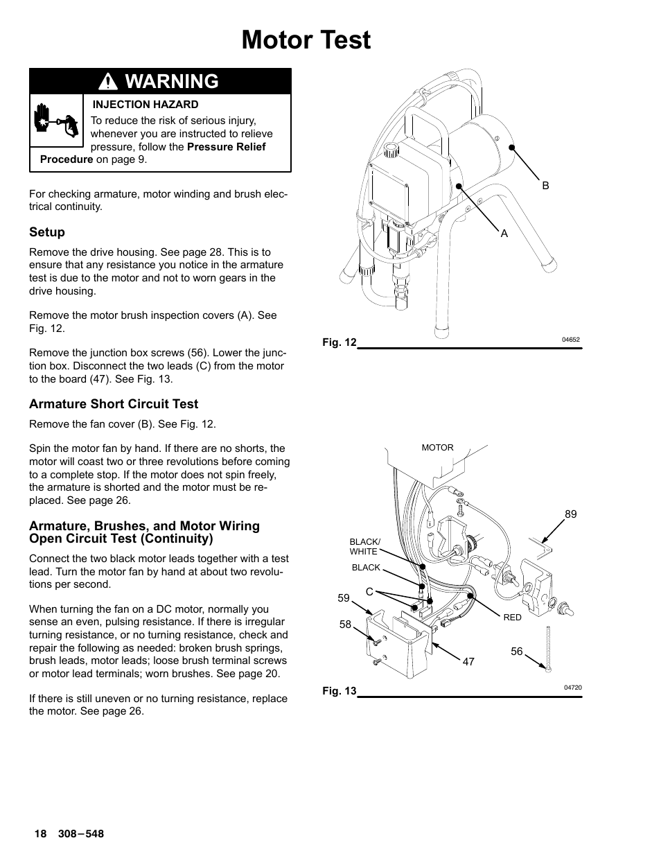 Motor test, Warning | Graco Inc. 231-353 User Manual | Page 18 / 36