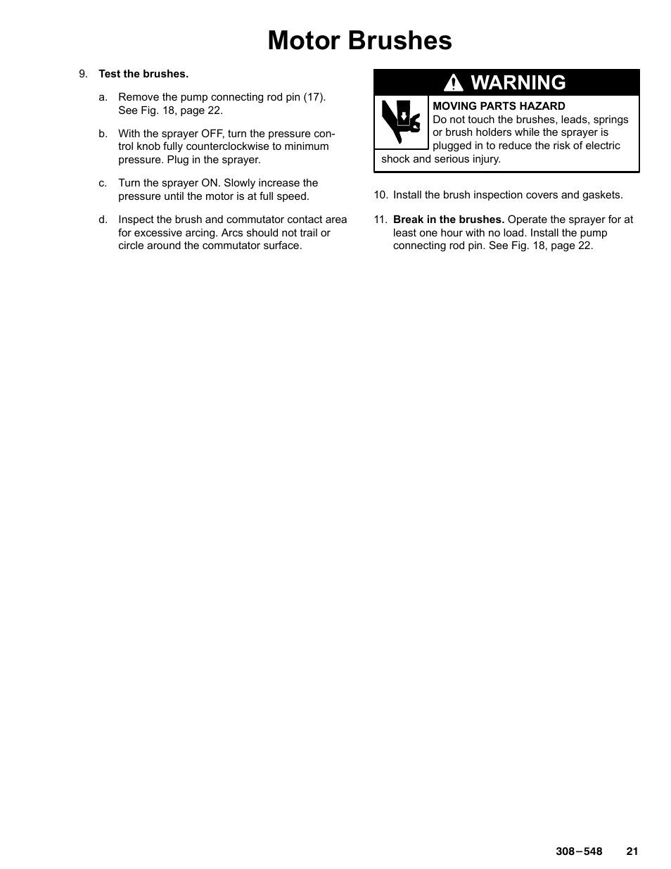 Motor brushes, Warning | Graco Inc. 231-353 User Manual | Page 21 / 36