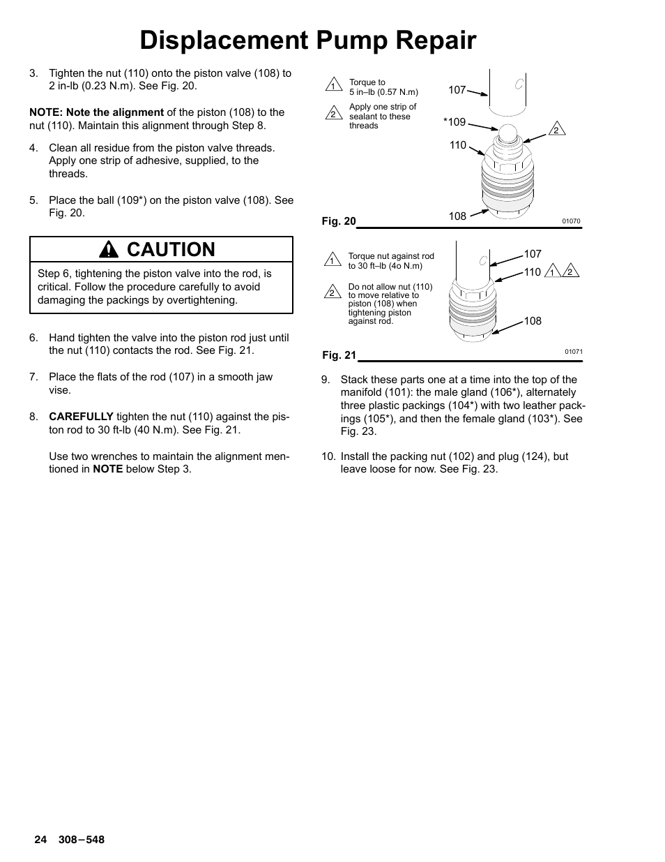 Displacement pump repair, Caution | Graco Inc. 231-353 User Manual | Page 24 / 36