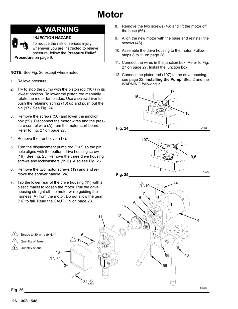 Motor, Warning | Graco Inc. 231-353 User Manual | Page 26 / 36