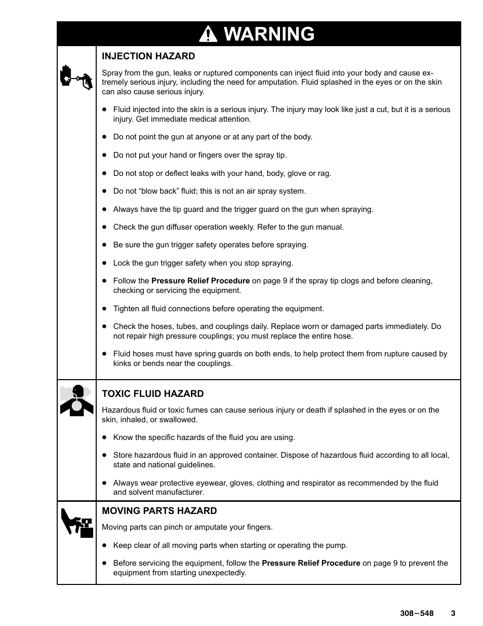 Warning | Graco Inc. 231-353 User Manual | Page 3 / 36