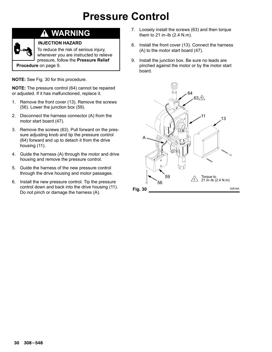 Pressure control, Warning | Graco Inc. 231-353 User Manual | Page 30 / 36