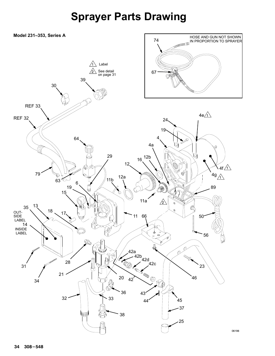Sprayer parts drawing | Graco Inc. 231-353 User Manual | Page 34 / 36