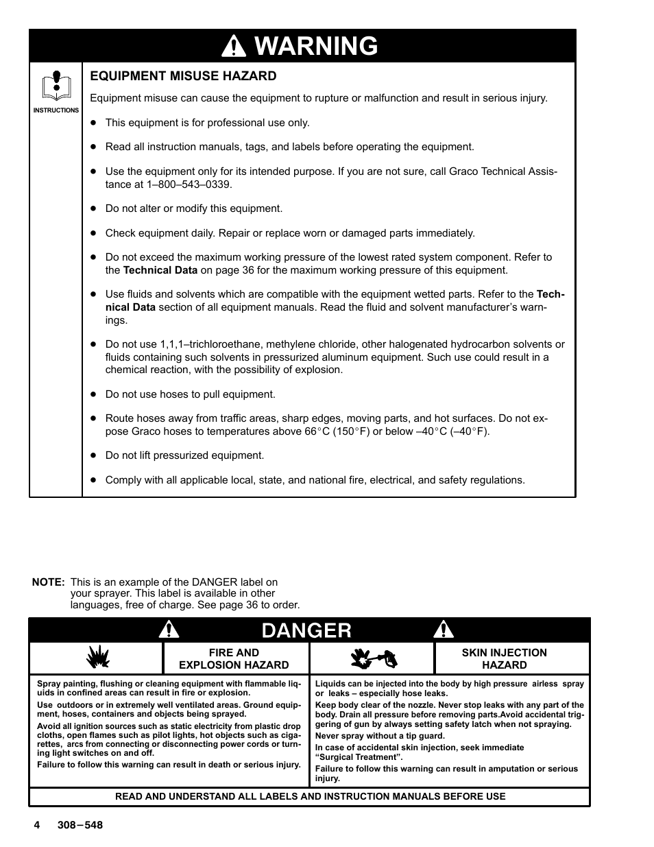 Warning | Graco Inc. 231-353 User Manual | Page 4 / 36