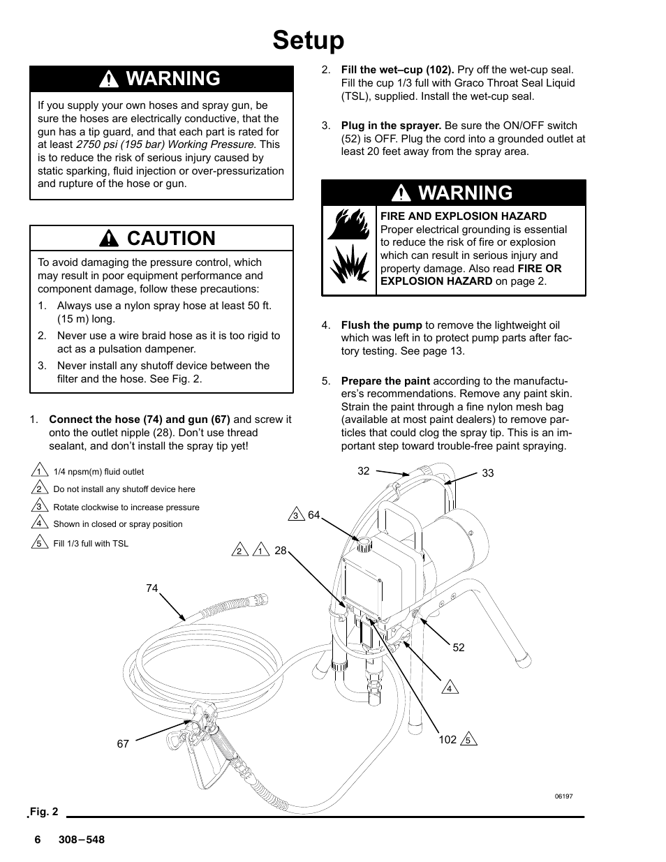 Setup, Warning, Caution | Graco Inc. 231-353 User Manual | Page 6 / 36