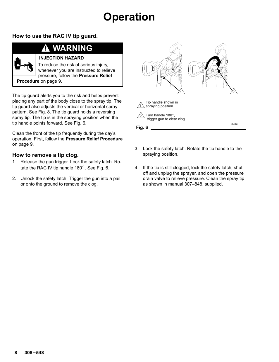 Operation, Warning | Graco Inc. 231-353 User Manual | Page 8 / 36
