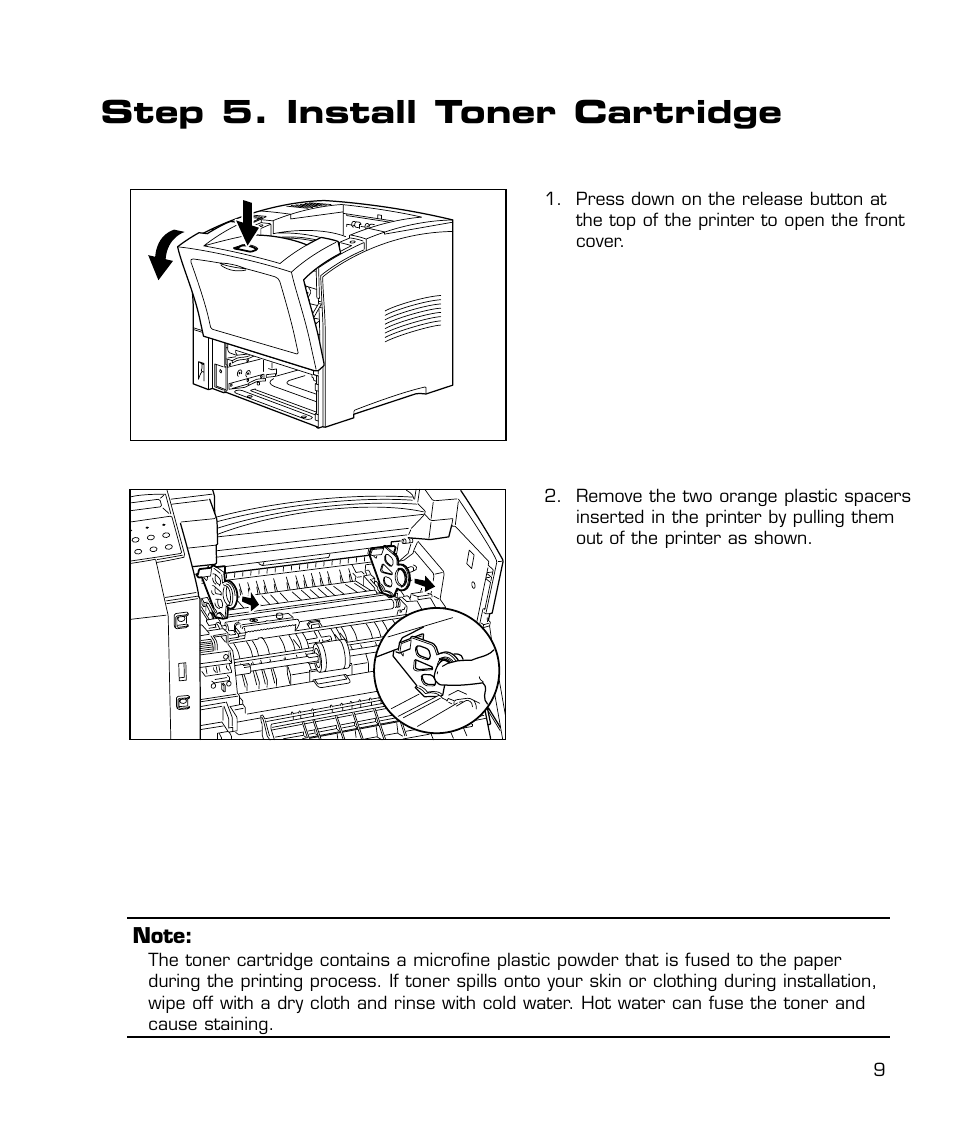 Install toner cartridge, Step 5. install toner cartridge | GCC Printers 21 Series User Manual | Page 12 / 95