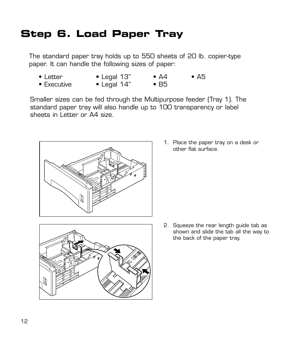 Load paper tray, Step 6. load paper tray | GCC Printers 21 Series User Manual | Page 15 / 95