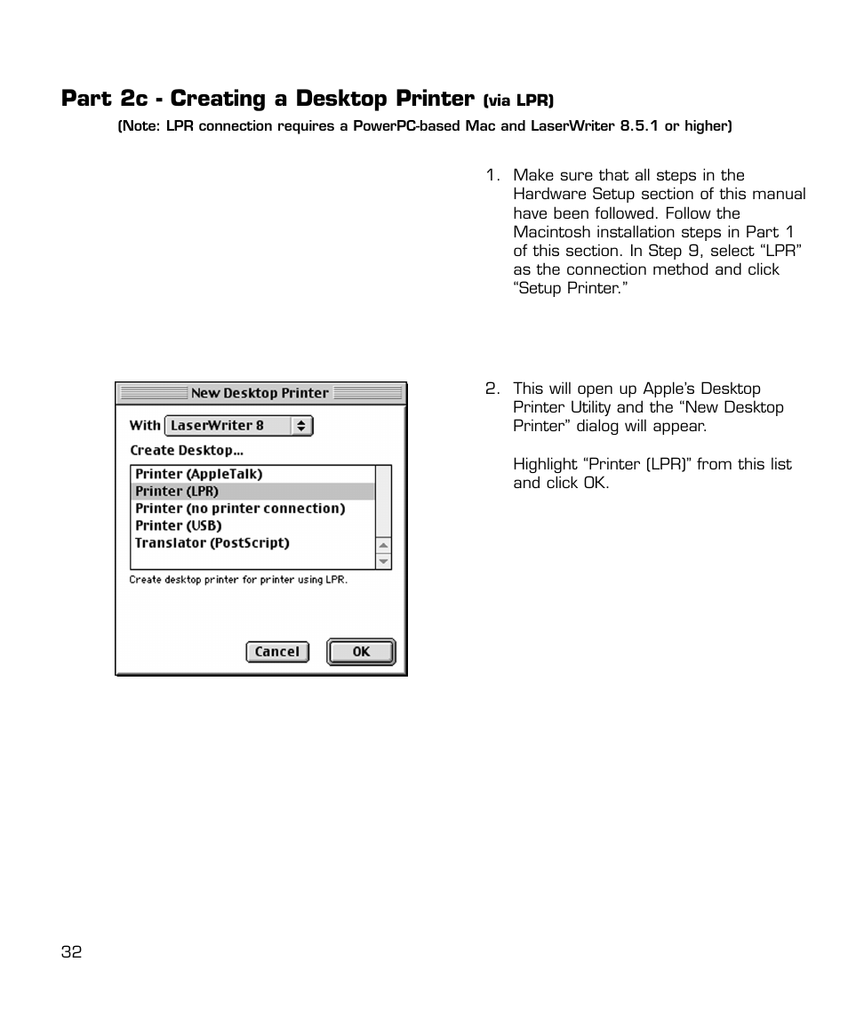 2c. via lpr, Part 2c - creating a desktop printer | GCC Printers 21 Series User Manual | Page 35 / 95