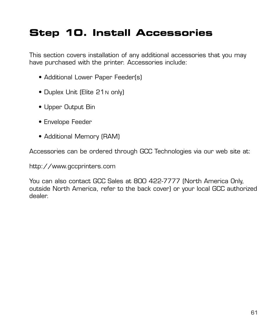 Install accessories, Step 10. install accessories | GCC Printers 21 Series User Manual | Page 64 / 95